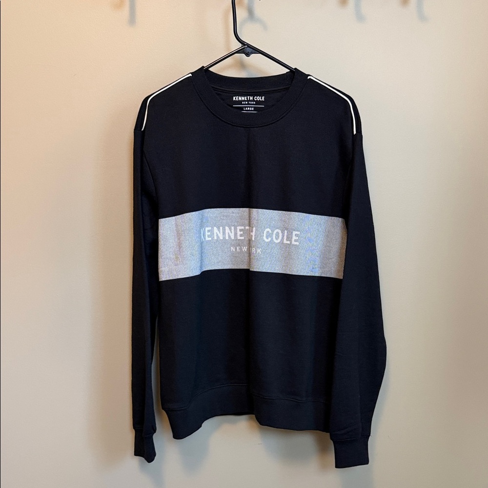 Kenneth Cole Size Large Black Crewneck Sweatshirt with Reflective Chest Panel - Picture 3 of 7